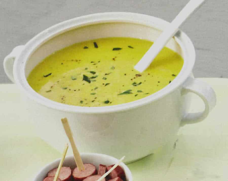 Soupe maïs et poivrons avec pâte de curry verte au thermomix
