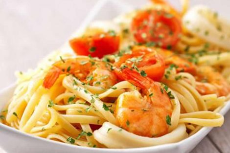 Spaghettis aux crevettes et tomates Recette WW