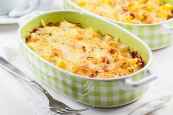 Gratin de pâtes au curry poulet et poireaux au thermomix