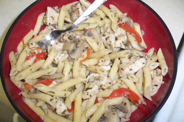 Pâtes aux poivrons et aux champignons au Thermomix