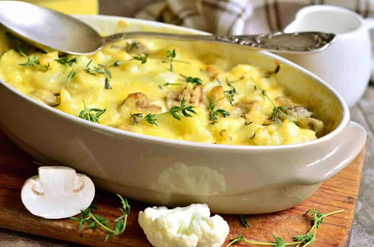 Gratin de chou-fleur et champignons, léger et délicieux