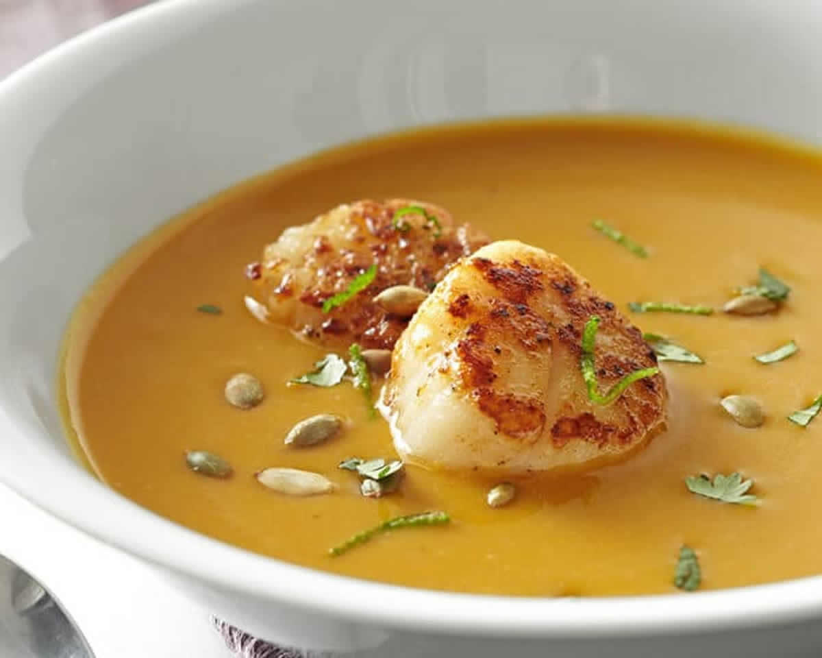 Noix de SaintJacques et crème de potiron Un vrai délice