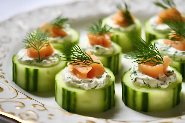 Canapés de concombre au fromage frais et saumon