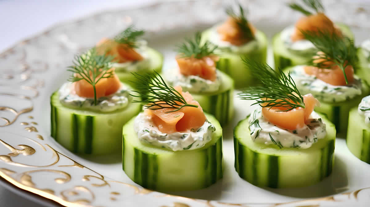 Canapés de concombre au fromage frais et saumon