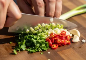 Hacher finement les herbes et aromates