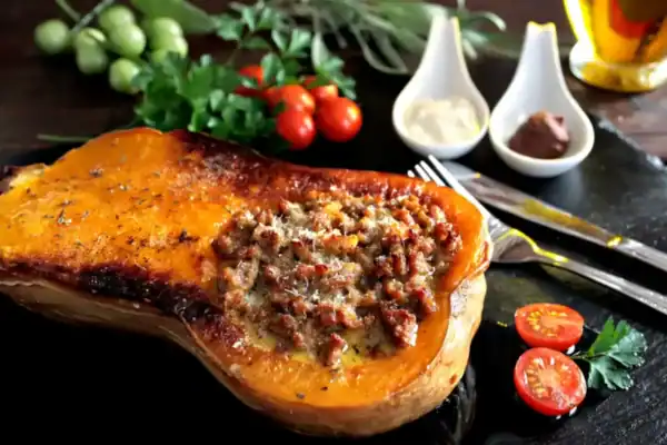 Butternut farci à la viande hachée